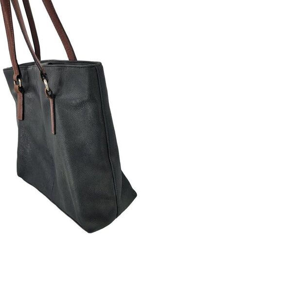Fossil Black Genuine Leather Tote Bag Pebble Brown Embroidery Western City Med - Picture 9 of 12